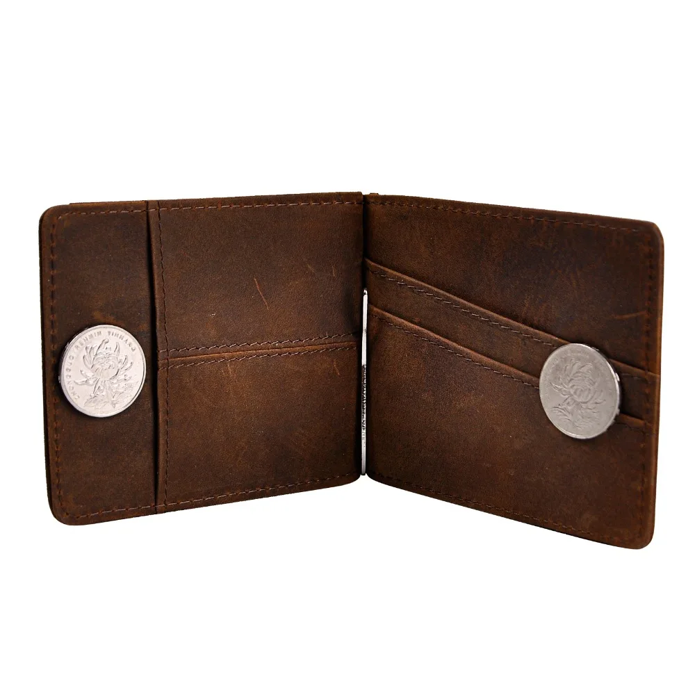 Portefeuille mince en cuir véritable pour hommes, mini porte-monnaie, poche avant, pince à billets, design masculin, mode, 1098