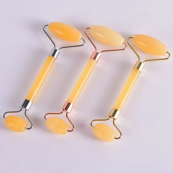 

Jade Roller Facial Massage Roller Natural Yellow Jade Double Head Slimming Anti Wrinkle Cellulite Face Beauty Crystal Stone Tool