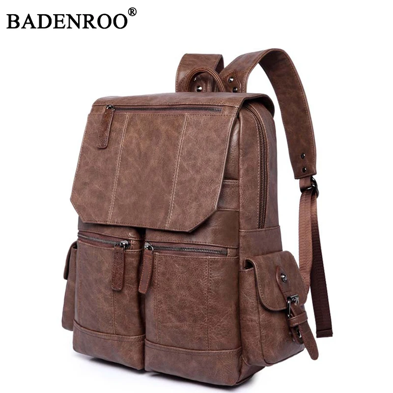 

2017 Men PU Leather Backpack High Quality Youth Travel School Book Bag Waterproof Men Laptop Business backpack Shoulder Bag Rack