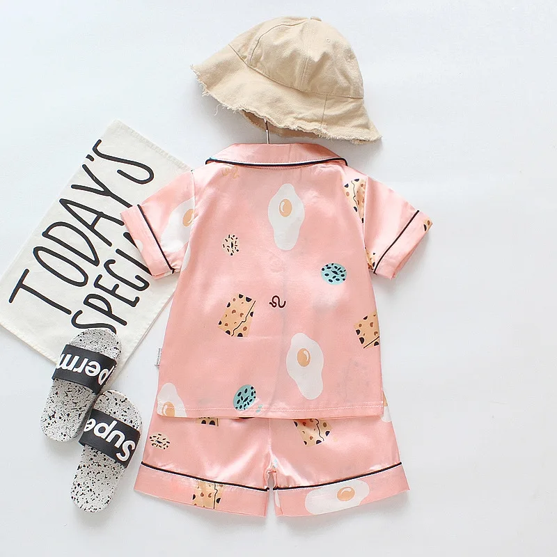 Fashion boutique little bear kids summer fall pajamas ice silk baby girl boys set