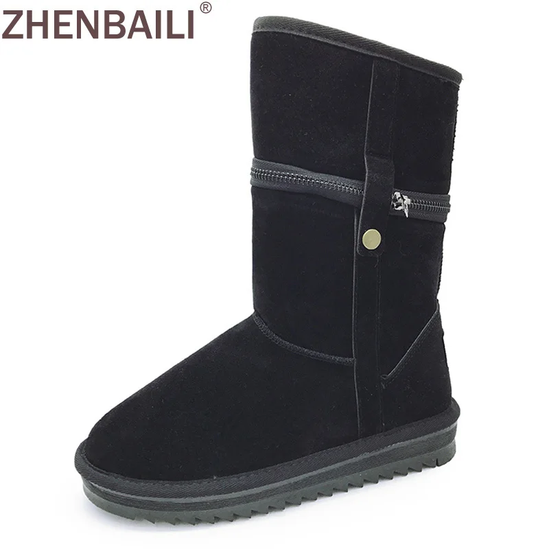 

ZHENBAILI New Snow Boots Female Warm Non-Slip Detachable Thick High-end Thick-Soled Beige Cotton Shoes Black Boots Women