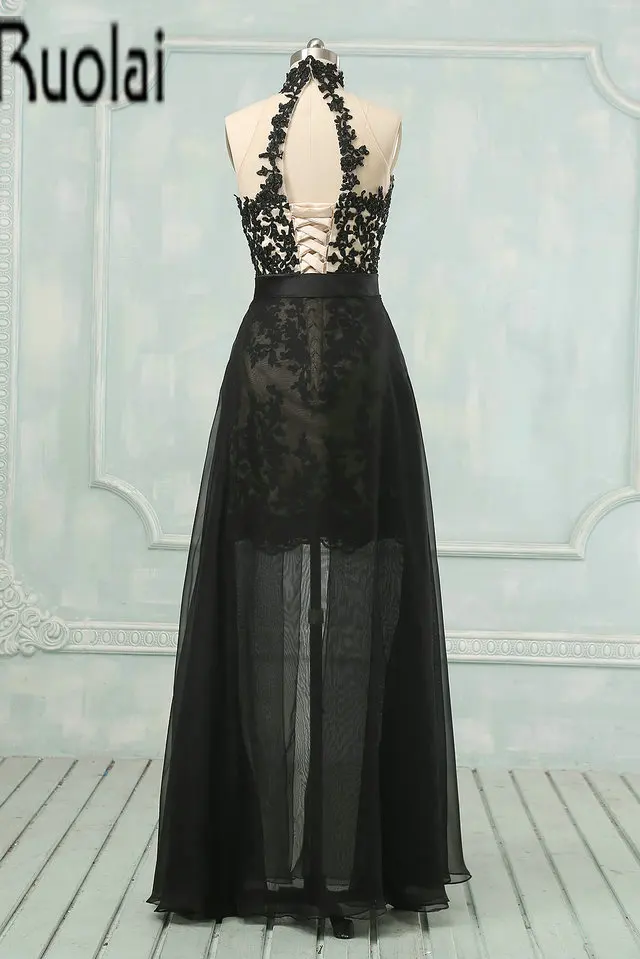 Elegant Evening Dresses Long 2018 High Neck Appliques Evening Gown With Removable Skirt Formal Party Dress Robe De Soiree