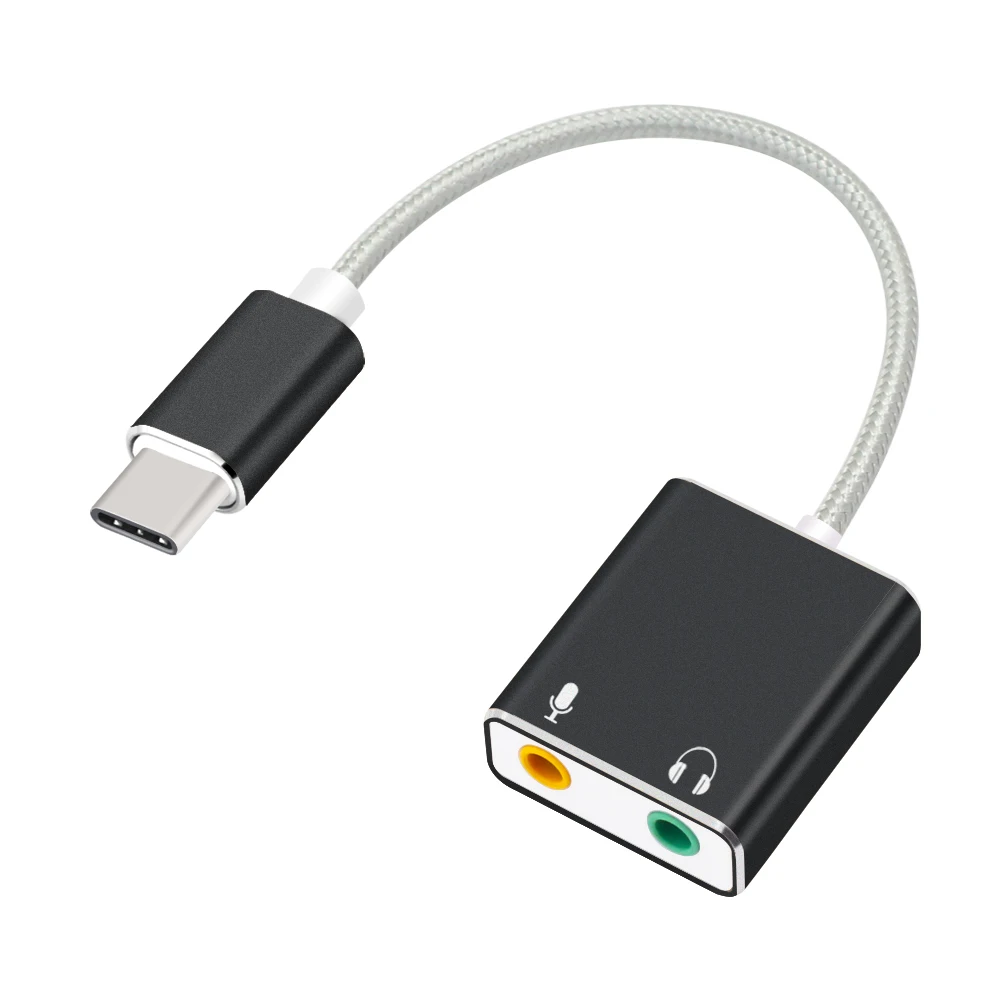 Внешняя звуковая карта USB Type C адаптер со штекером 3 5 мм для наушников и микрофона