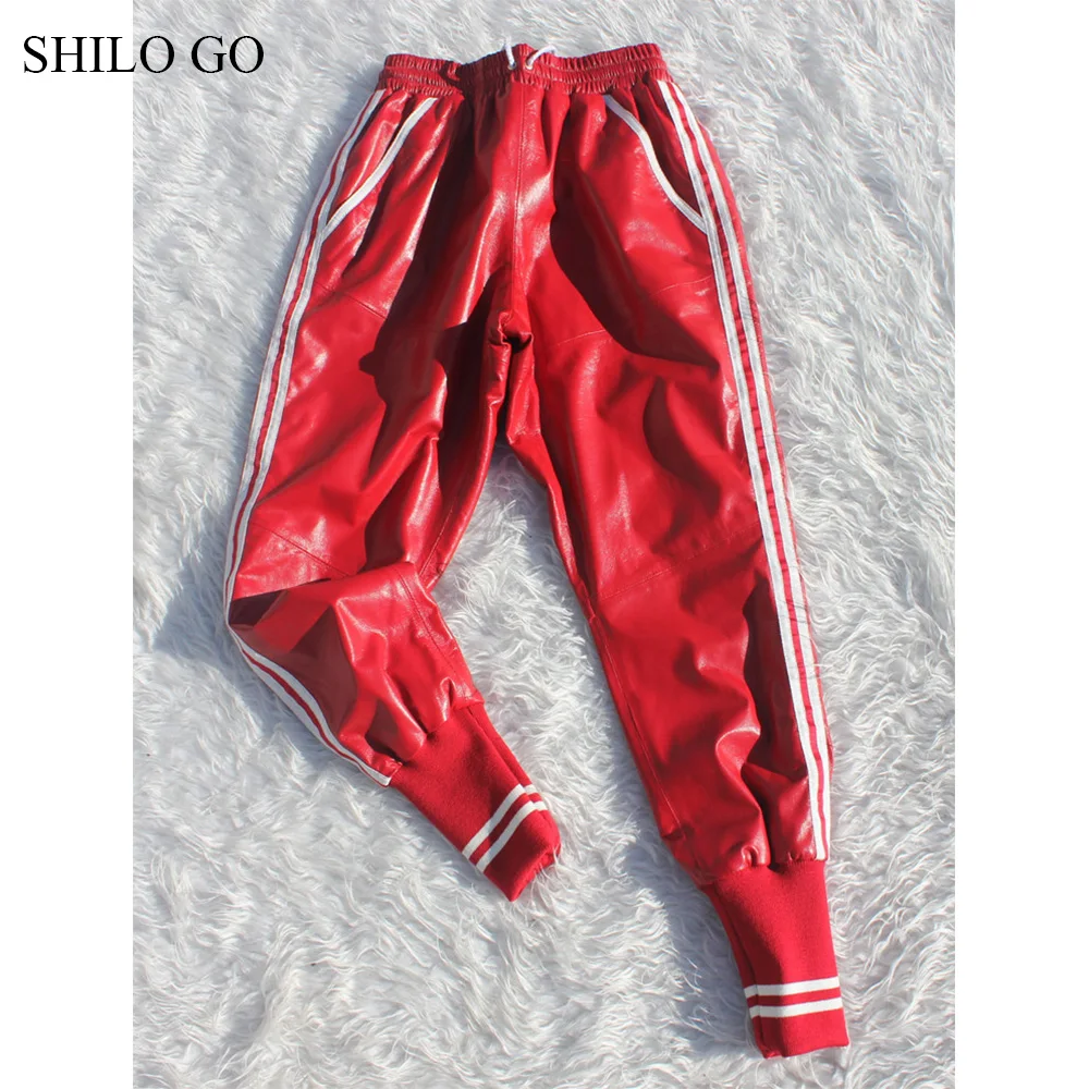 Женские кожаные брюки SHILO GO весенние модные из натуральной овчины с высокой
