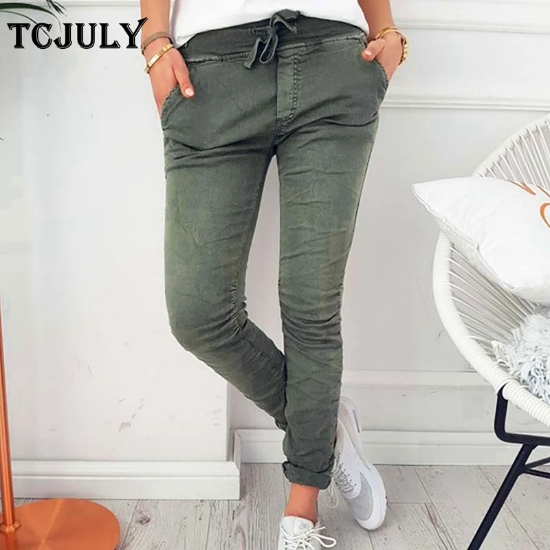 

TCJULY American Hot Sale Fashion Solid Women's Trousers Skinny Stretchy Push Up Pencil Pants Slim Streetwear Casual Female Pants