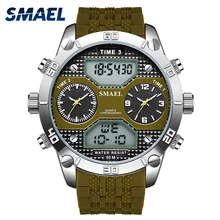 Large Dial New SMAEL Men Analog Digital PU Strap Sports Watches Men's Army Military Watch Male Clock Man Quartz reloj hombre smael luxury brand men analog digital pu watchband sports watches men s army military watch man quartz clock relogio masculino