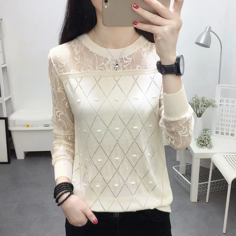 

Ladies Tops Patchwork Autumn Lace Patchwork Shirt Long Sleeve Printing Pink White Tee Shirt Femme Korean Woman Clothes DF2383