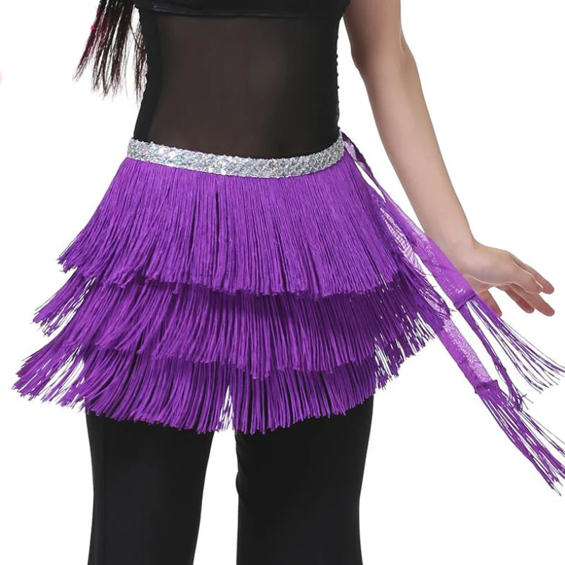 

2018 Women Belly Dance Tassel Hip Scarf 3 Layers Belt Tribal Latin Profesional Female Belly Dance Clothes Dancewear 12 Colors