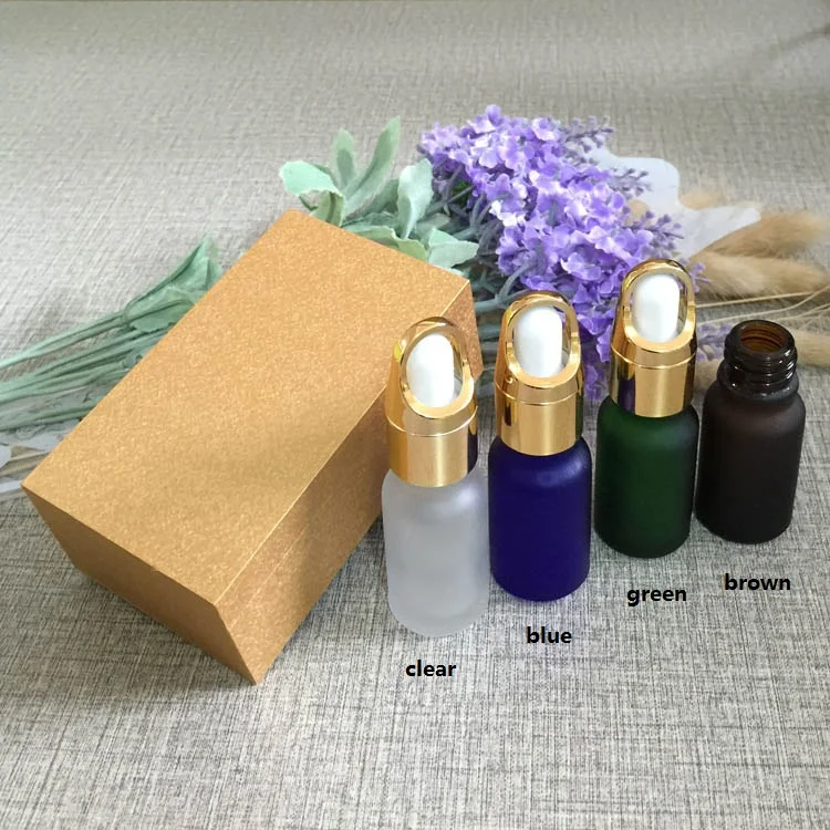 Download 4pcs 10ml frosted glass bottle empty dropper bottle With wooden box,gold cap essential oil ...