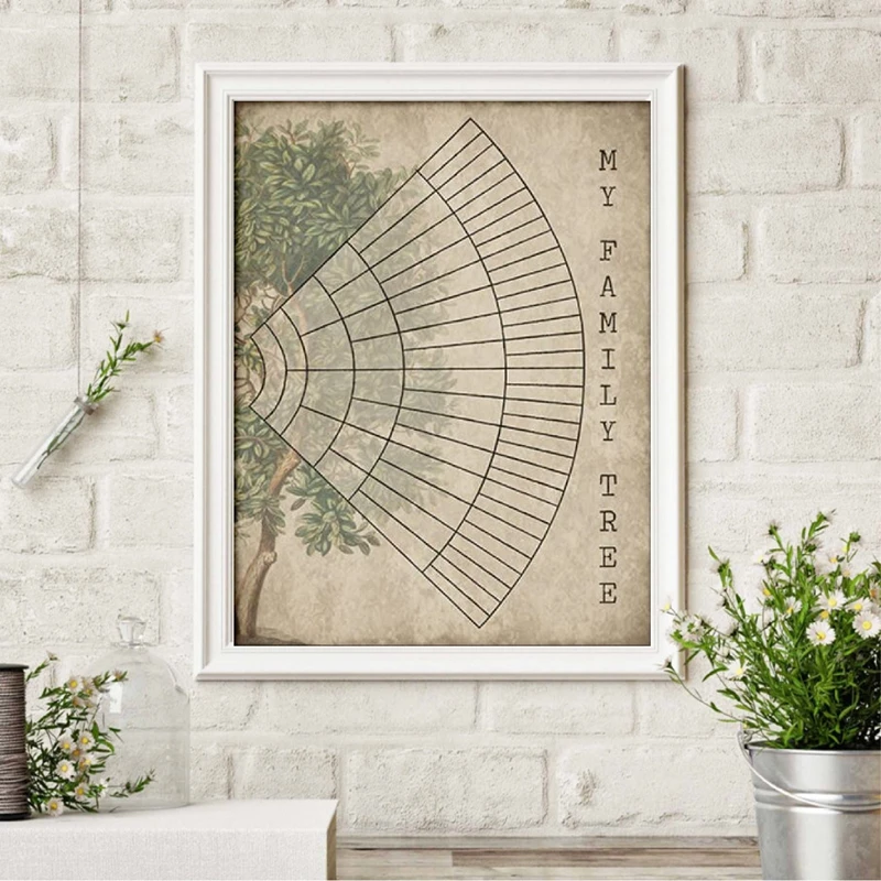 6 Generation Family Tree Fan Chart Vintage Wall Art Canvas Poster Print Ancestry Genealogy Picture Painting Home Wall Art Decor