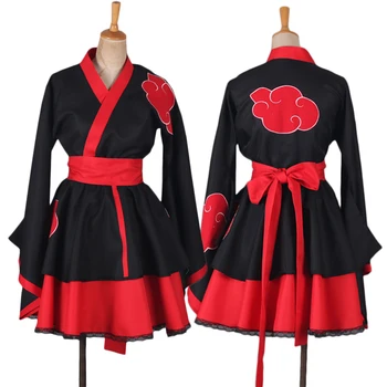 

Anime Naruto Akatsuki Cosplay Costume Lolita Dress Japanese kimono Black Red Long Sleeve Clothes Custom Made Top + Skirt