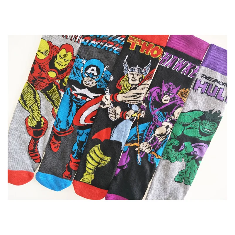 5 Pairs/Pack Thor Men socks Marvel Comic Heros Anime pattern Ironman Captain America Hulk Hawkeye Man compression cotton Socks