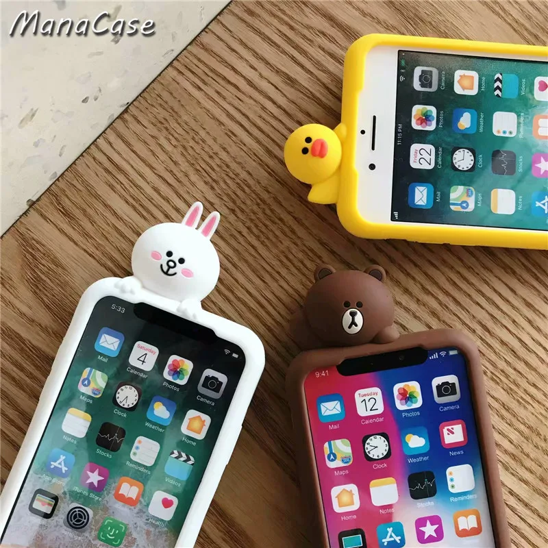 

Cute 3D Korean Bear Rabbit Duck Cartoon Phone Case For iPhone X XS MAX XR 6 6s 7 8 Plus For Soft Silicone Back Cover Cases