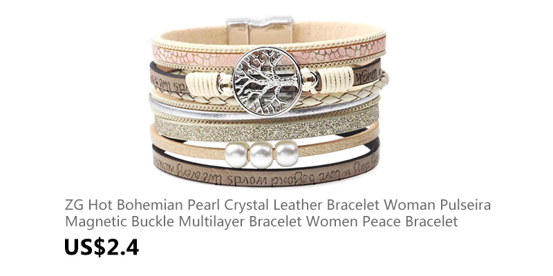 ZG Multilayer Leather Bracelets for Women Femme Crystal Metal Beads Charm Bohemian Style Bracelet Female Jewelry