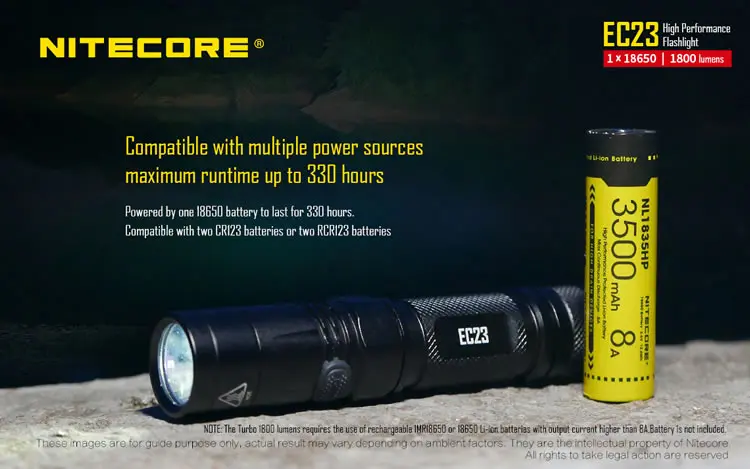 Lanterna com 18650 Nitecore Cree e2 1800 lm Led Lanterna Feixe Distância 255 Metro Luz Bateria Inteligente Tocha Ec23 Xhp34 hd 3 luz lanterna com 18650 bateria inteligente tocha