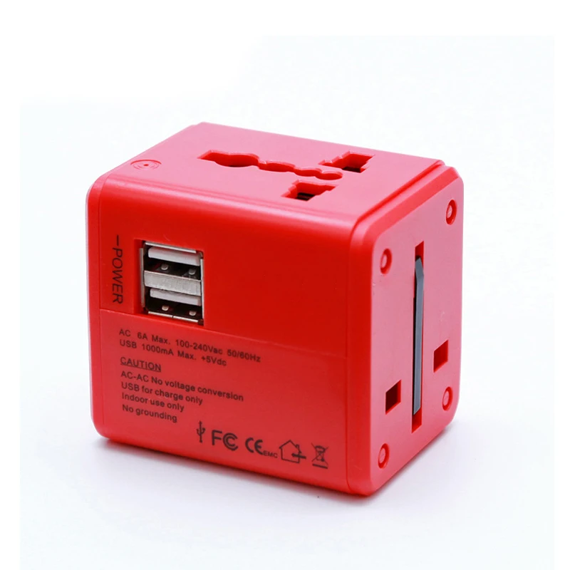 

World Wide Universal Travel Adapter Support fast charge compact Multi-Plug Charger With Dual USB Ports US/EU/UK/AU