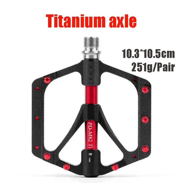 Дизайн 6 подшипников Ti ось велосипедные педали противоскользящие сверхлегкие ЧПУ MTB горный велосипед педали герметичный Подшипник педали запчасти велосипедов - Цвет: red and black