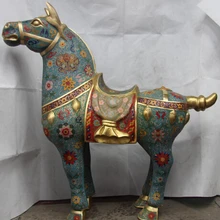 RHS0250 32 Китай Королевский дворец Бронза Медь cloisonne Lucky war-horse статуя лошади Тан