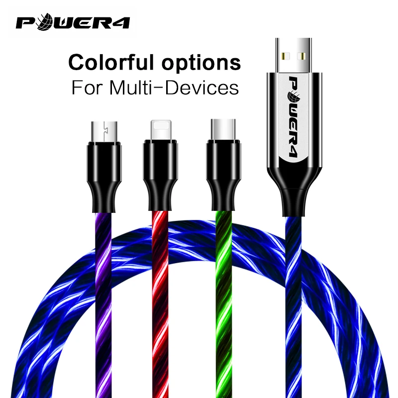 

Power4 Cool Glowing USB C Micro Charging Cable Three Connectors Available for Lightning/Apple Android Type-C Mobile Phone Charge
