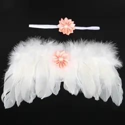 Для Новорожденных Для маленьких мальчиков милые ангельские крылья с перьями с цветком повязка на голову Ангел Феи; бабочки; крылья