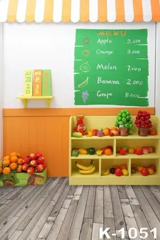 

New 5*7FT Fruit Shop Photo Backgrounds For Photography Vinyl Menu In The Wall Wood Flooring Digital Backdrops Fabric foto studio