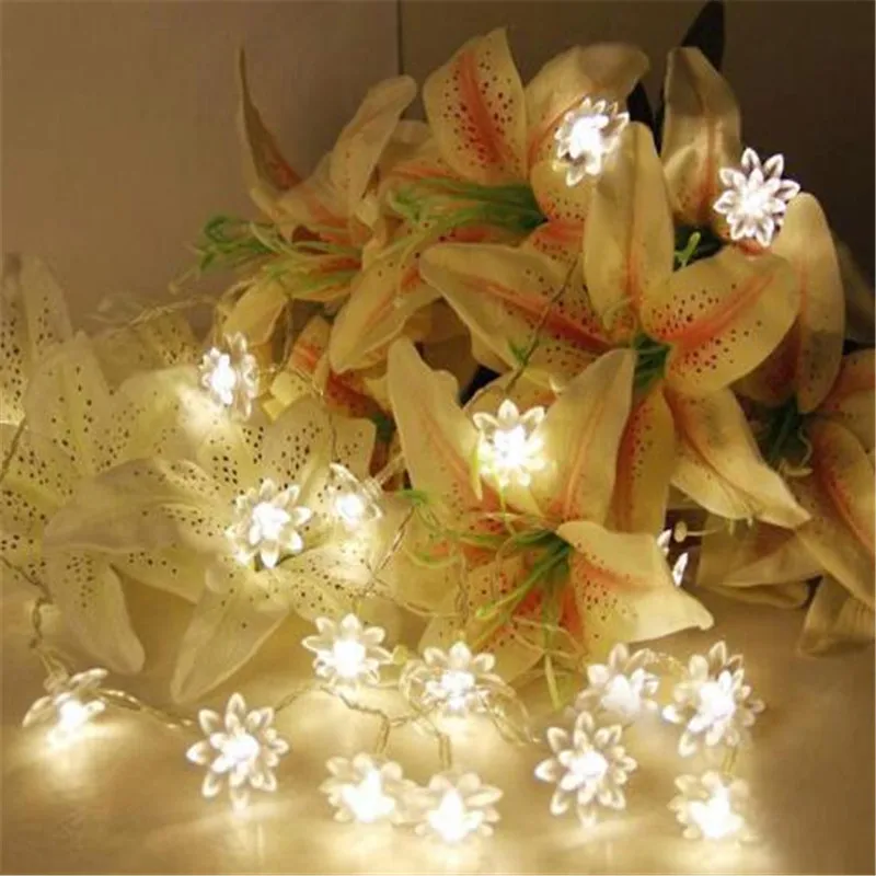 

7.5m 50leds Battery Lotus Flowers LED String Light Home and Garden Decoration Holiday Wreath Garlands String Lightings