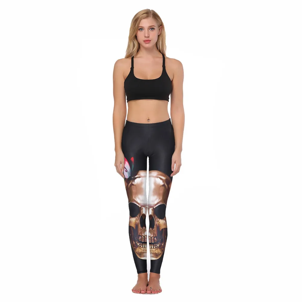 Высокая Талия лосины Femme Slim Fit тонкие женские леггинсы Повседневная Уличная 2018 Мода Череп Печатные Для женщин леггинсы