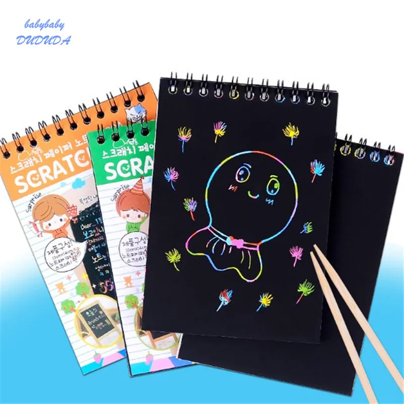 

10*14cm Mini Magic Color Rainbow Scratch Paper Note book Black DIY Drawing Toys Scraping Painting Kid Doodle