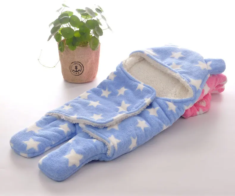 Детское одеяло, конверт Пеленка, зимнее одеяло из кораллового флиса для новорожденного, спальное одеяло для детской коляски, детский спальный мешок для малышей - Цвет: Blue Star