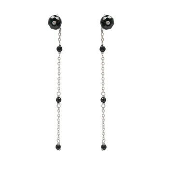 

Lii Ji Natural Genuine Black Spinel Earrings 925 Sterling Silver Platinum Color Long Link Tassel Stud Earrings For Women Fashion