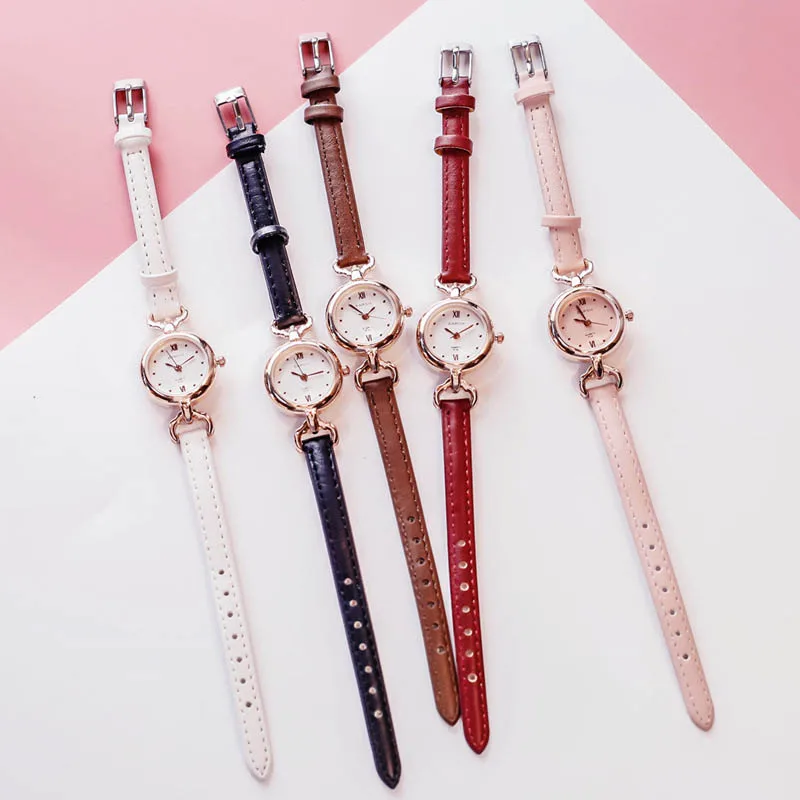 цена Women Girl Simple Quartz Wrist Watch PU Leather Strap Mini Thin Dial Watches Women's Watches Gifts For Women