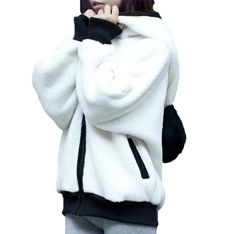 

Women sweaters coat  Fashion Loose Bat sleeve hooded sweatshirt  panda plush female students coat for female