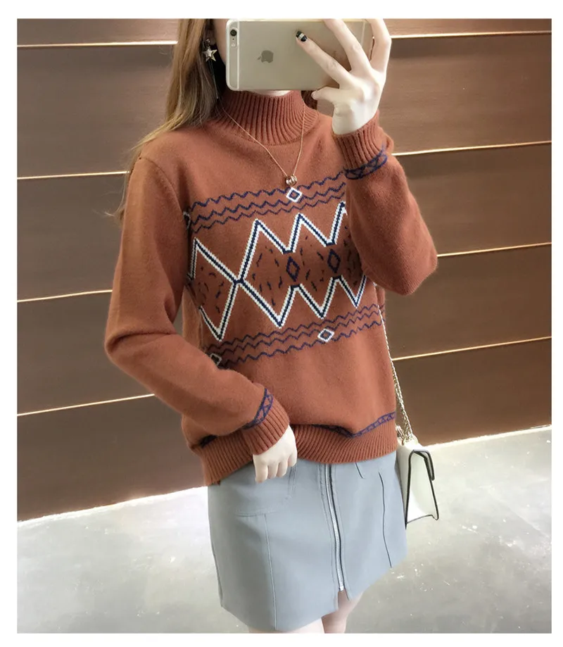 caramel Colour Бутик Осень Зима Женский вязаный свитер пуловер Новая мода жаккард свободная нижняя рубашка повседневные топы теплые свитера OKXGNZ 1264 - Цвет: caramel Colour
