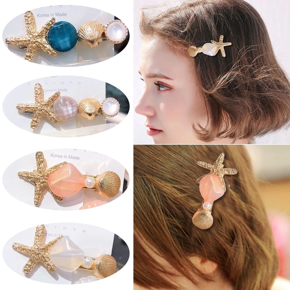 

3Pcs/Set 2019 New Marine Style Metal Gold Barrettes Shell Conch Pearl Hairpins Hair Clips For Women Girls Hair Accessories Gift
