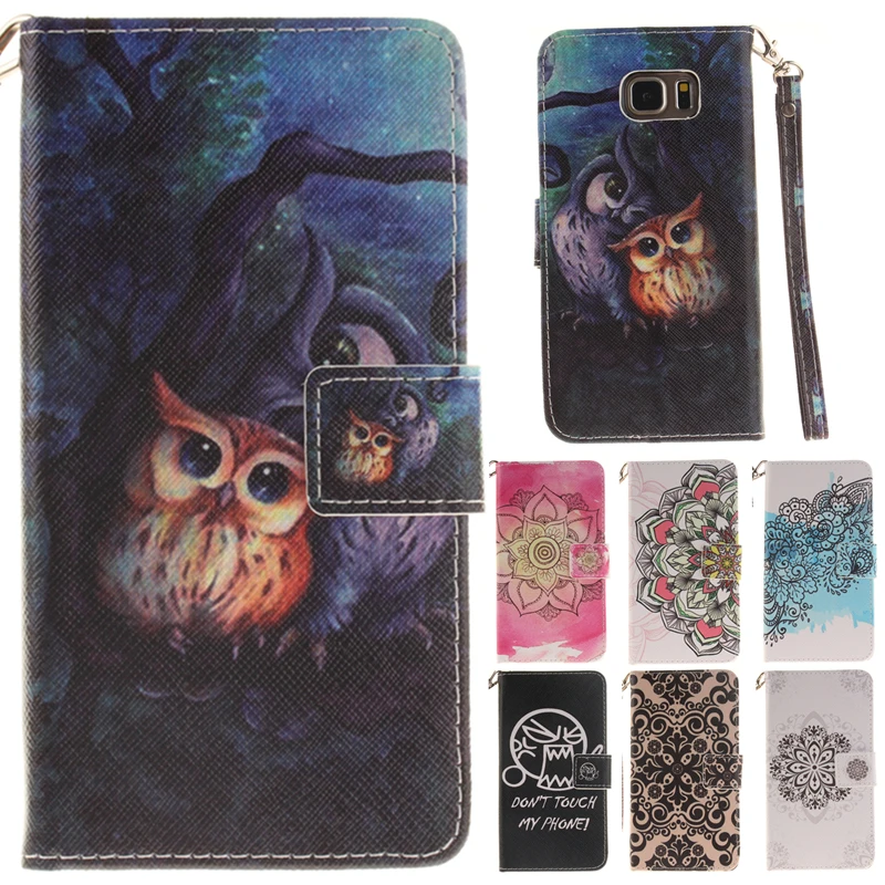 

Cute Cartoon Owl Flower Leather Wallet Book Flip Fundas Phone Case For Samsung Galaxy S5 S6 S6 Edge Plus S7 S7 Edge Back Cover