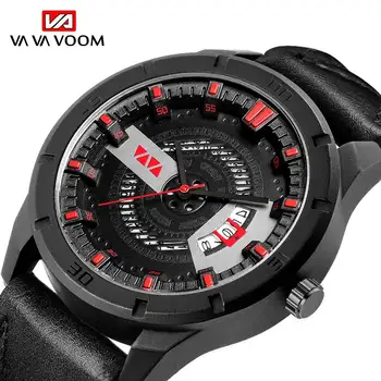 

VAVA VOOM Men's Leather Strap Trend Quartz Watch Fashion Sports Luxury Automatic Date Waterproof COOL Clock Relogio Masculino