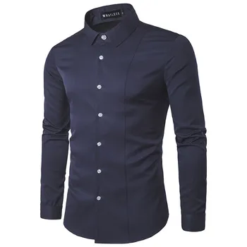

Ou code men's long-sleeved shirt fashion casual youth solid color slim bottoming shirt men
