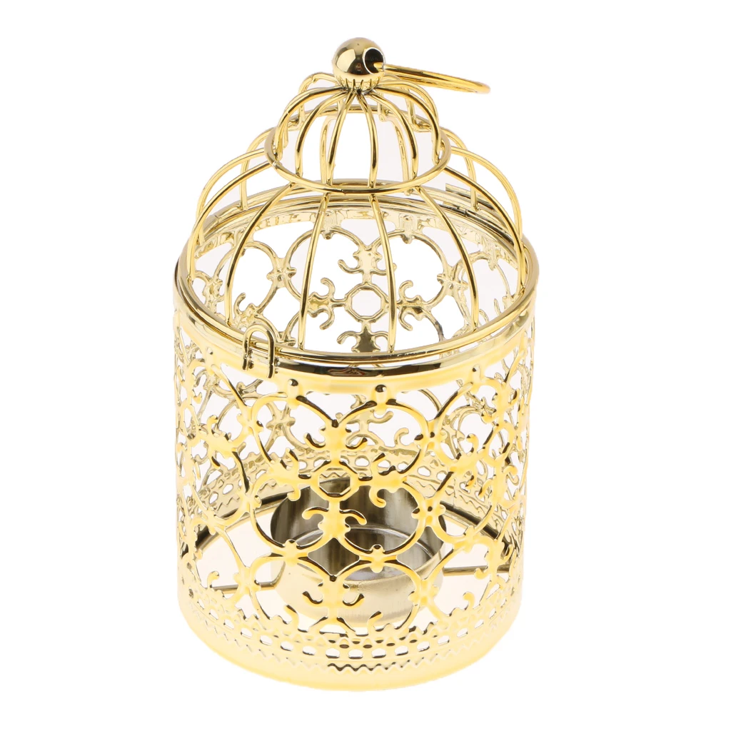MagiDeal Hollowed Pattern Design Tealight Metal Candle Holder Hanging Lanterns Creative Birdcage Wedding Home Table Decoration