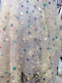 

embroiderd lace fabric Sophia-2.2507 with sequins beautiful Nigerian sequins lace fabric for party dress