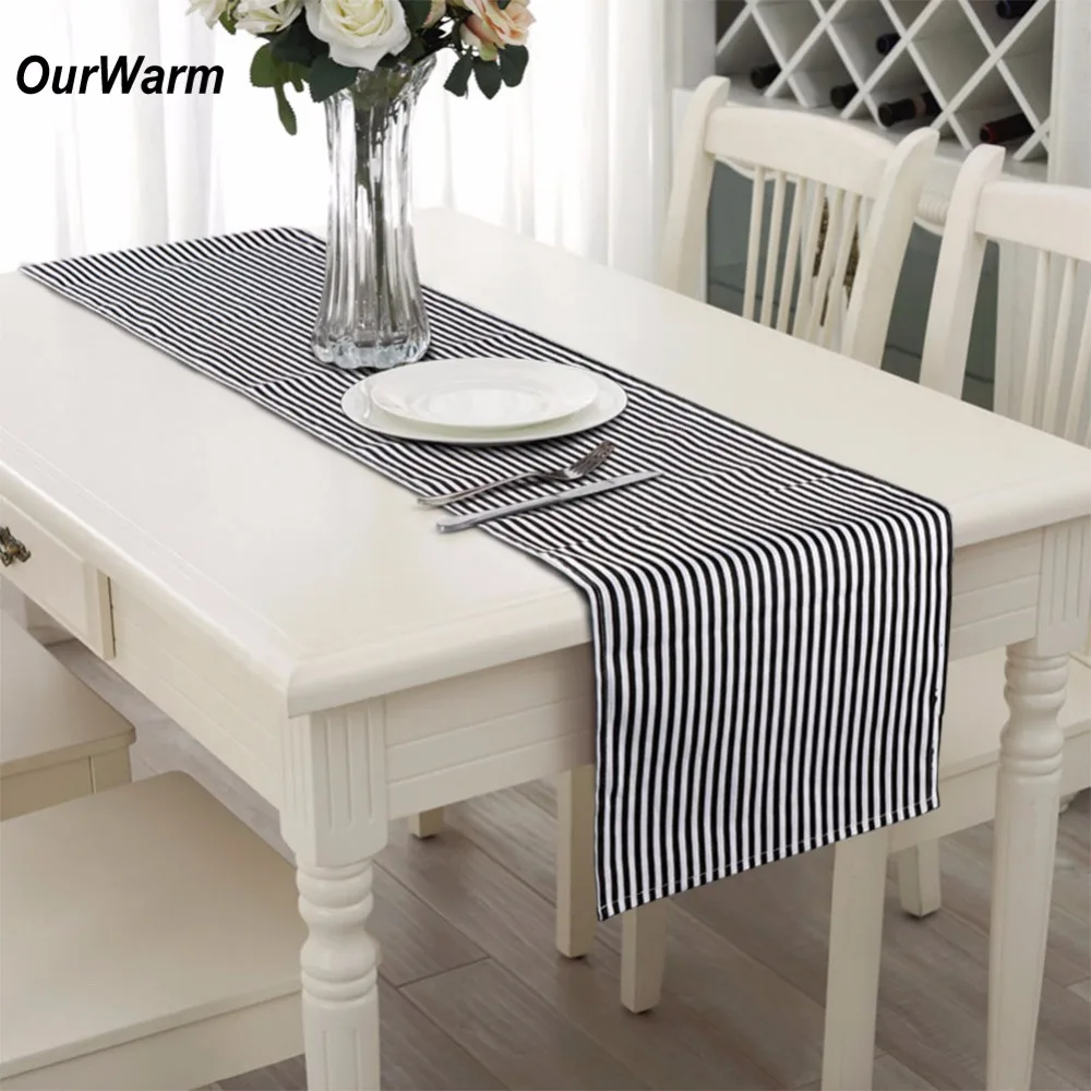 OurWarm 182*35 см элегантная Свадебная скатерть черно белая полосатая для Дня Святого