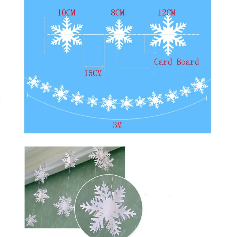 12 шт./струнная 3D Бумага для карт белые украшения в виде снежинки Рождественская гирлянда праздничный декор для домашней вечеринки EJ674287