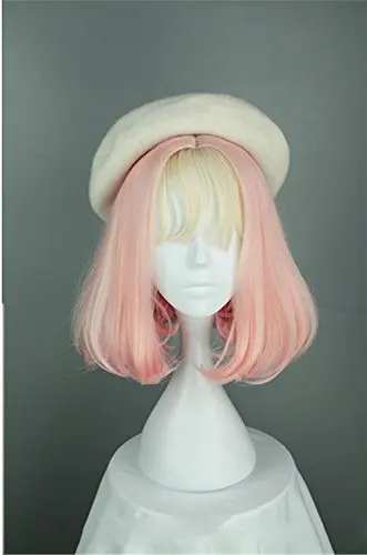 New Short Bob Pink Wig With Blonde Bangs Cosplay Wig Batman