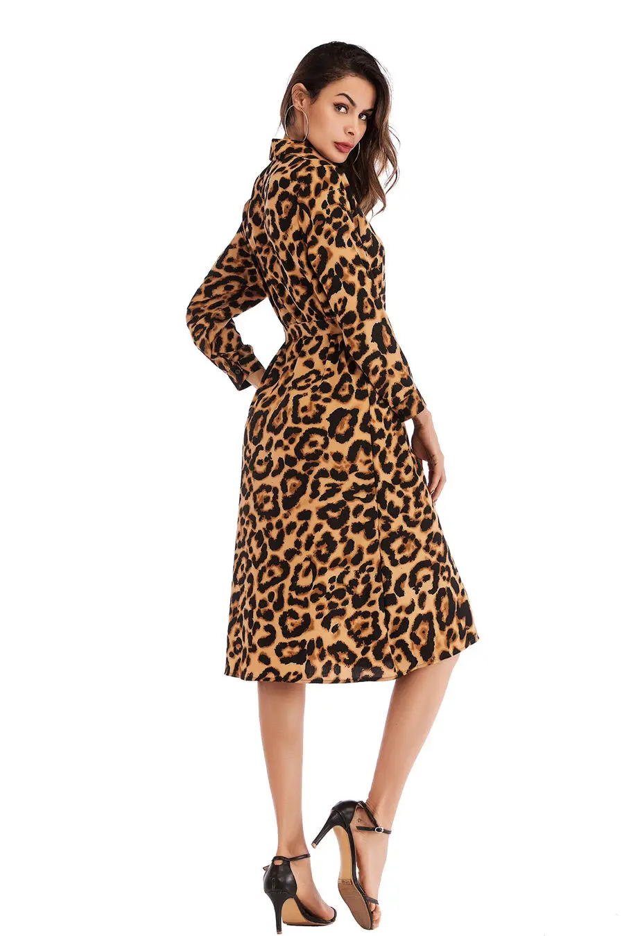 Gladiolus Chiffon Spring Dress Women 34 Sleeve Turn-Down Collar Leopard Print Belt Women Shirt Dress 2019 Autumn Sexy Dresses (23)