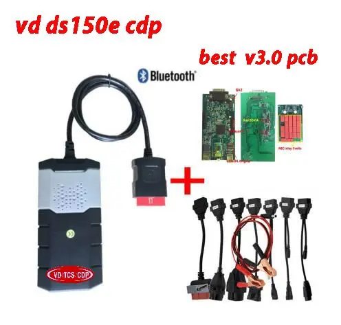 

2019 obd2 best V3.0 PCB VD DS150E CDP 2016.R0 keygen as wow diagnostic tool with bluetooth 8 pcs car cables for delphis autocome