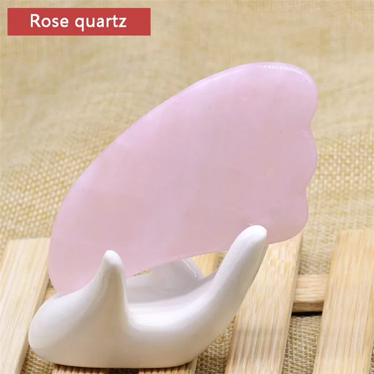 Натуральный нефрит Guasha массаж со скрабом скребок для лица Массажер акупунктурный гуаша доска розовый кварц Агат акупунктурный - Цвет: rose quartz