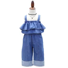 Лидер продаж, джинсовые комбинезоны для девочек новые летние модные потертые джинсы кружевные подтяжки, комбинезоны с лямками, ковбойские комбинезоны синего цвета