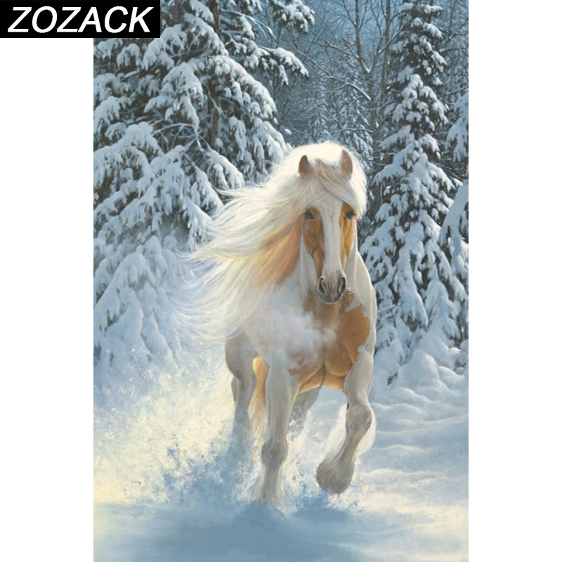 

Full Square Diamond 5D DIY Diamond Painting Snow White Horse Embroidery Animal Cross Stitch Kits Rhinestone Mosaic Decor