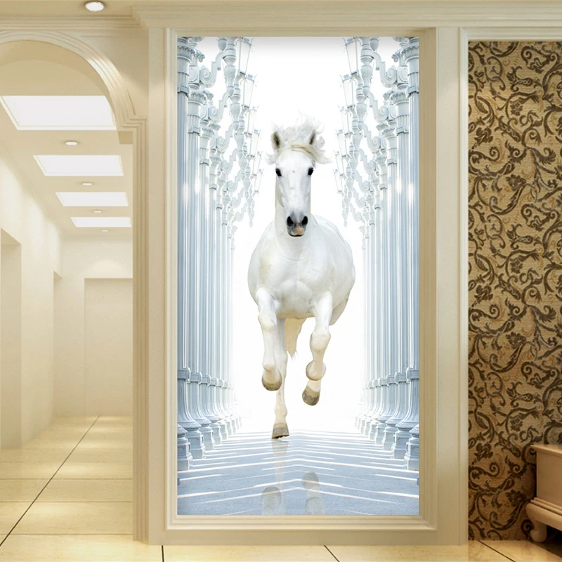 Modern Simple White Horse Photo Mural Wallpaper 3d Living Room Entrance Backdrop Wall Painting Home Decor Papel De Parede Sala Papel De Parede Sala Mural Wallpaper 3dphoto Mural Wallpaper Aliexpress