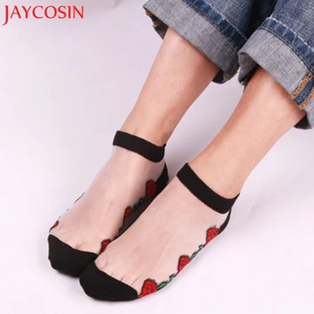 

KLV 2018 Summer Women Ladies socken damen Sheer Silky Glitter Transparent Short Stocks Ankle Socks ST7