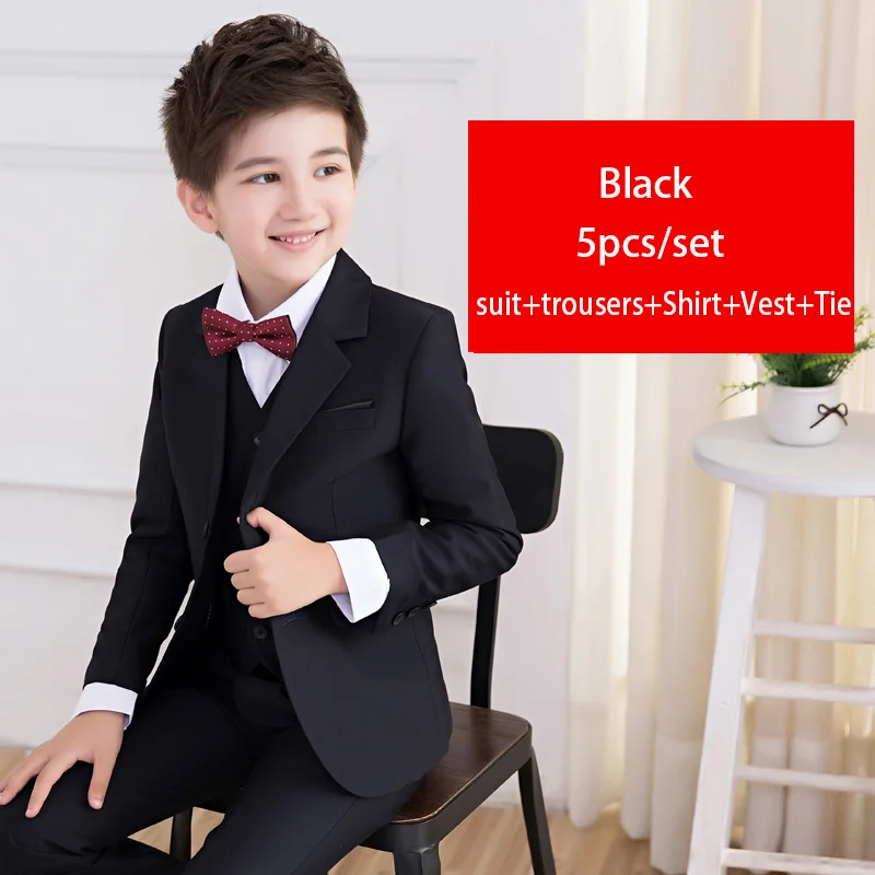 Весенний цветок свадебные костюмы для мальчиков для Для маленьких мальчиков черные блейзеры классическое одежда форма для детей и подростков школьная одежда на выход - Цвет: Black